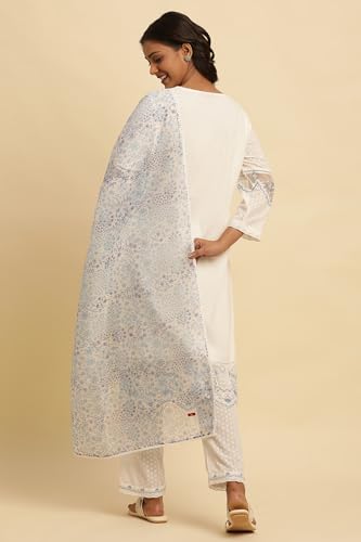 Image of W for Woman W Women White Solid Cotton Co-Ord Kurta Set, Straight Pant & Dupatta