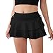 PRSFPN Women's Y2k Mini Ruffle Skirts with Shorts Tiered Layers Cute Elastic Waist Coquette Skort Drawstring Side Bow Tie (Black, Large)