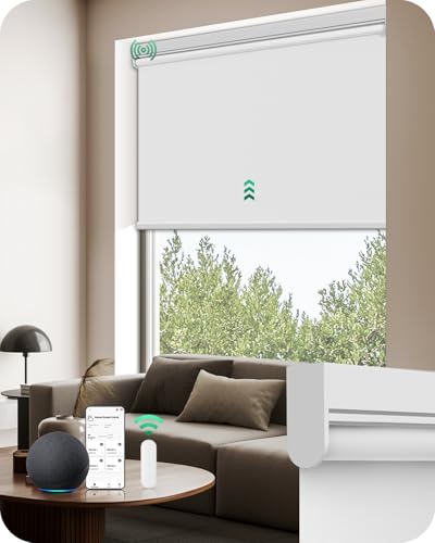 Allesin Motorized Roller Blinds with Remote Control for Windows, Blackout Automatic Smart Shades, Dry Battery Powered Electric Blind (White 27' W x 72' H)
