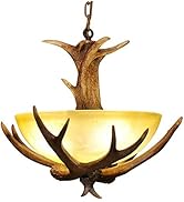 BJTDLLX 3-Head Antler Chandelier, 3 Lights Rustic Retro Chandelier Faux Deer Chandeliers Resin An...