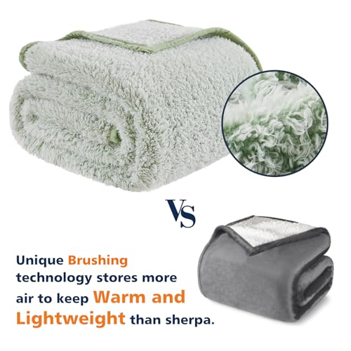 Image of EMME Soft Sherpa Fleece Blanket Reversible Plush Fluffy Large Blanket, Light Weight Warm Decorative Boho Blanket Cover for Sofa, Couch, Bedroom,Travel(Plush Sage,50 inchx60 inch)