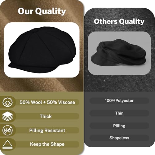 Image of KUJUHA Wool Newsboy Cap for Men Flat Irish Cabbie Ivy Gatsby Newsboy Driving Hat Hunting Cap