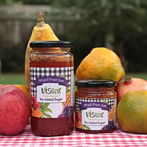 Image of Vistevia Sugar Free Combo of Mixed Fruit Jam & Mixed Berry Jam, Diabetic and Keto Friendly - Sweetened Naturally with Stevia, More Than 60% Berry Content - Tastes Delicious - Pack of 2 (220 * 2GM)
