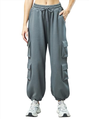 Image of Bewakoof Women's Fleece Super Loose Fit Joggers|Bewakoof Heavy Duty 1.0 | Track pants for woman | Lower for women | Multipurpose | Activewear | Utility Pockets | Lightweight & Flexible Elastic Waist | Casual Joggers | Loose Fit