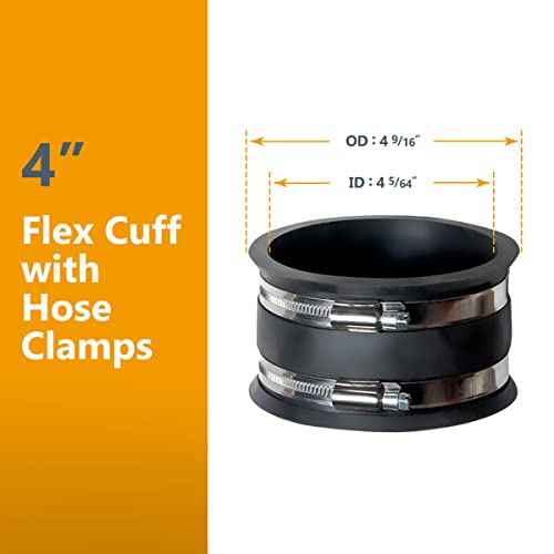 Powertec 70322 4" To 2-1/2" Reducer And 4" Dust Control Flex Cuff With Hose Clamps , Black #TOP5