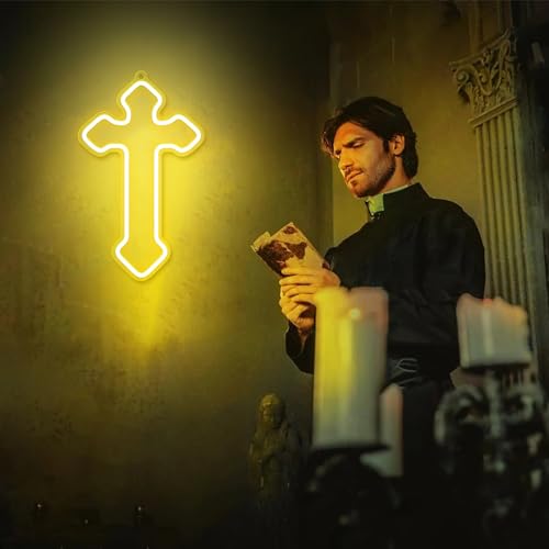 Image of Attivolife Light up Cross Neon Sign, Jesus LED Night Light with Dimmable USB Powered, Home Bedroom Wall Decor Warm White, Best Gifts for Religious Christian Easter Birthday Party Wedding Christmas