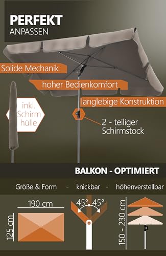 4smile Sonnenschirm Balkon SunnyShade Plus, mit Sonnenschirmhülle - Sonnnenschutz Balkon SET, Taupe - UV50+ Sonnenschirm rechteckig 200 x 125 cm – Bild 6