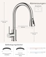 FORIOUS Wasserhahn Küche, Küchenarmatur mit Herausziehbarer Brause Ausziehbar Armatur, Mischbatterie Spültischarmatur, 360° Schwenkbar, Mehrere Strahlarten, Edelstahl, Niederdruck – Ansicht 3