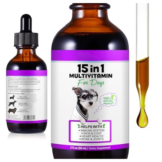 15-in-1 Dog Multivitamin Drops for Dogs | Liquid Multivitamin with Glucosamine, MSM & Omega for Joint, Heart, Immune & Skin Health | Easy Liquid Drops for Picky Eaters