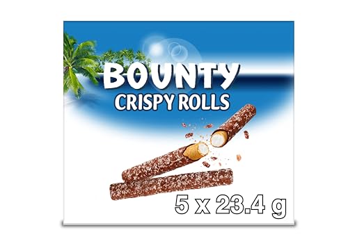 Bounty Crispy Rolls, Milk Chocolate, Coconut, Biscuit Snack Bar, Multipack 5 x 23.4g
