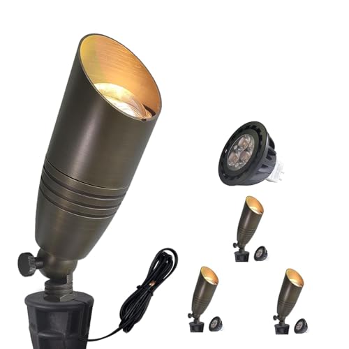 COLOER Die-cast Brass Low Voltage Spotlight,12V AC/DC Outdoor Landscape Lighting, Directional Garden Patio Spot Up Light (Bronze(102B), 4 Pack with Bulb)