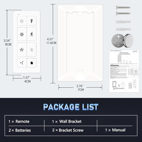 Image of Ceiling Fan Remote Control with Light Dimmer, 3 Speeds Wall Remote | Compatible with Harbor Breeze, Prominence, Replacement for TR326A, 2AQZU-18052, 2AQZU-18007, 304.25MHz (Remote Only)