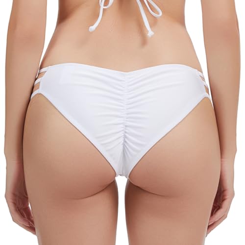 Image of KIWI RATA Women's Cheeky Bikini Bottom Brazilian Cut Swimsuit Bottom Low Rise Strappy Bathing Suit Bottom