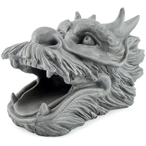 Cornucopia Dragon Garden Downspout Sculpture; Splash Block Anchor for Downspout Extension Cover