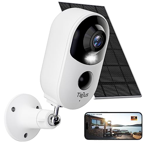 TIEJUS Security Cameras Wireless Outdoor, 2K Cameras for Home Security Outside Solar/Battery Powered, Color Night Vision, PIR Detection, 2-Way Talk, Spotlight, Siren Alarm, IP66 Waterproof, Cloud/SD