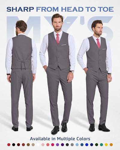 MY'S Mens Suit Vest, Formal Business Dress Waistcoat for Wedding Party Casual2