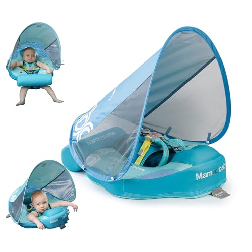 Image of Luckclubtojoy Add Tail Mambobaby Float with Canopy, Baby Floats for Pool Non-Inflatable Waist Float Swim Training Toy with UPF 50+ UV Sun Canopy (Contrast-Green)