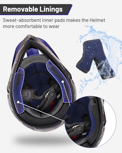 Image of Youth Dirt Bike Helmet DOT Certified for Boys & Girls Ages 5-14, Four Wheeler, Motocross, BMX, MX, UTV, Go Kart, Racing, Skateboard, Baseball