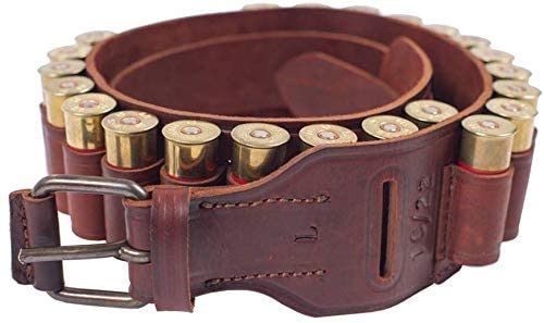VlaMiTex J45 Cartuccera Calibro 20 per 22 Cartucce da Caccia in Pelle, Marrone (J45, L Taille 103-123)