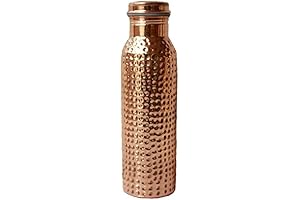 RATNA Pure Copper Hammered Water Bottle with Lid for Ayurvedic Benefits