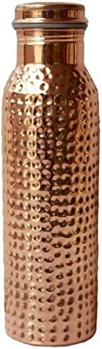 RATNA Copper Drinkig Water Bottle 100% Pure Copper Hammered Water Bottle with Lid Ayurvedic Copper Water Bottle Copper Water Vessel Drink More Water Bottle