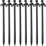 Hominize Camping Tent Stakes - Heavy Duty Metal Ground Pegs - Set of 8 pcs - 10 inches - Black
