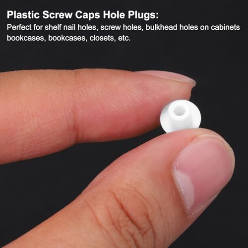 Image of MECCANIXITY 100pcs Plastic Hole Plugs, 5mm (3 /16 Inch) White Screw Caps Cover Snap in Locking Round Button Top Shelf Plugs for Cabinet Cupboard Bookcase License Plate Furniture