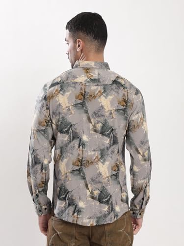 Image of BENE KLEED Men's Abstract Print Cotton Blend Shirt | Spread Collar | Full Sleeves | Tailored Fit |