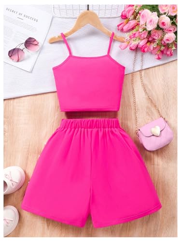 Image of OYOANGLE Girl's 2 Piece Outfit Bow Pearl Cami Crop Top and A Line Cute Skort Set