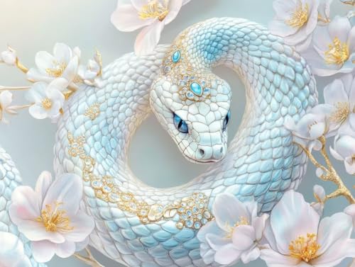 Activité manuelle adulte peinture numéro serpent et fleurs pour décoration salon