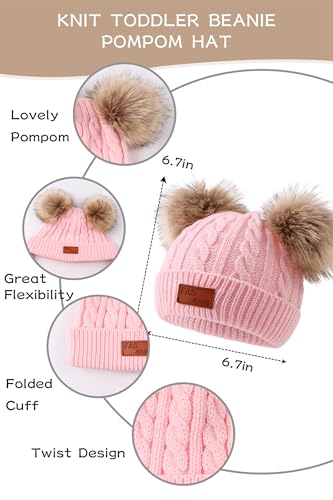 Peecabe Baby Beanie Fall Winter Toddler Knit Hat Scarf Glove Set Pompom Beanie Hat Fleece Neck Warmer2