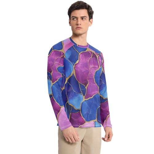 Marble Royal Blue Hot Pink Men's Rash Guard Slim fit Long Sleeve Sun Shirt for Men Long Sleeve Running3