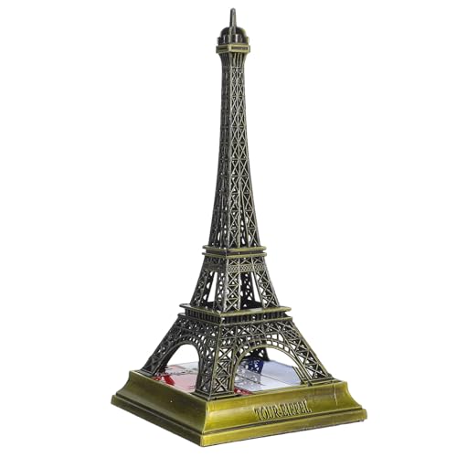Veemoon Estatua Torre Eiffel de Metal Acabado Bronce Antiguo, Figura Decorativa de 18 Cm para Mesa, Adorno Vintage Rústico para Salón y Oficina, Recuerdo Coleccionable de Arquitectura