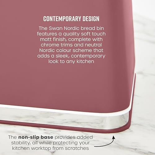 Swan Nordic SWKA18523FUS Bread Bin with Iron Body, Non-Slip Base, Stylish Soft Touch Matt Finish and Acacia Wood Pull Up Lid, 16L, Fuchsia Rose - Cosy Home Interiors Swan Nordic SWKA18523FUS Bread Bin with Iron Body, Non-Slip Base, Stylish Soft Touch Matt Finish and Acacia Wood Pull Up Lid, 16L, Fuchsia Rose - Image 6