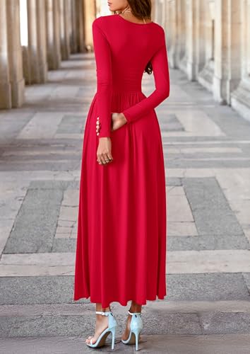 Image of PRETTYGARDEN Women's 2025 Fashion Trendy Fall Long Sleeve Dresses Ruched Flowy Elegant Modest Boho Casual Beach Maxi Dress