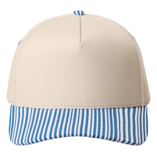 MIRMARU Blank 5 Panel Trucker Hat Adjustable Snapback Baseball Cap with Various Styles for Men and Women. (US, Alpha, One Size, Striped Brim, Blue)