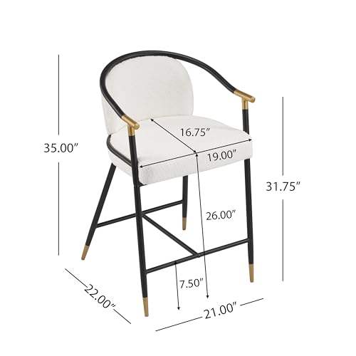 Set de 2 butacos Christopher Knight Home Varus de 26" de altura con estructura de hierro, para barra o isla de cocina, con reposapiés y respaldo, tapizados en bouclé, color beige + negro + dorado miniatura 2