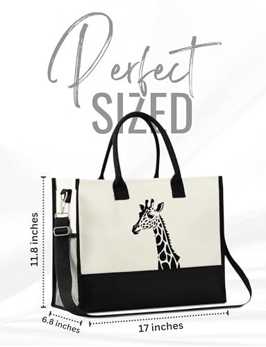 Image of InnoBeta Giraffe Gifts for Women, Giraffe Tote Bag with Top Zipper Closure and Shoulder Strap for Christmas, Birthday, and Every Special Occasion