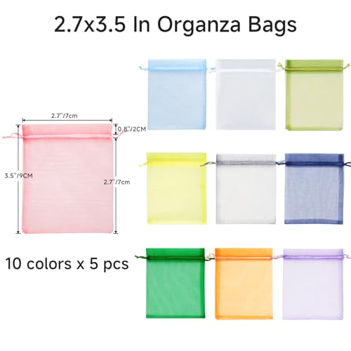 Image of joycraft 50Pcs Organza Gift Bags - 2.7x3.5 In Drawstring Mesh Jewelry Pouches, 10 Colors Organza Party Favor Bags for Birthday, Baby Shower, Wedding, Graduation