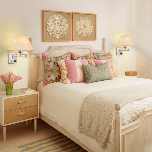 Plug in Wall Light,Swing Arm Wall Sconces, Modern Wall-Mounted Lamp with Dimmable Switch and USB Port for Bedroom, Living Room and Hotel,Satin Nickel Finish - Image 6