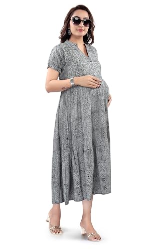 Image of B2F Women's Flared Anarkali Maternity Dress, Feeding Kurti with Concealed Zip for Pre & Post Pregnancy