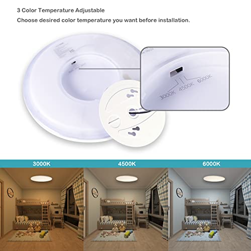 Lightnum 12 Inch Ultra Thin Flush Mount Led Ceiling Light Fixtures With Night Light Dimmable Round Flat Panel Lights For Hallway Bedroom Kitchen 24W=150W 2400Lm 2700K - 5000K 3Cct Selectable - White #TOP4