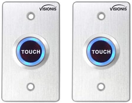 Visionis 2 Pack FPC-7516 VIS-7005 Indoor Ultra Thin Push + Touch to Exit Button for Door Access Control with LED Light NC COM and NO Outputs