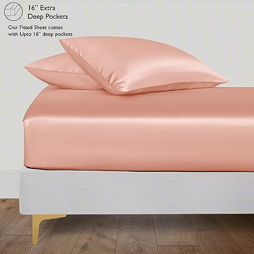 LINENWALAS 100% Tencel Lyocell 4 Pcs Core Bedding Duvet Cover Set- 1 Duvet Cover, 1 Fitted Sheet & 2 Pillowcases Soft, Premium Cooling Eucalyptus Quilt Cover Set (Double, Peach Fuzz) - Image 4