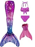 4PC Mermaid Tail with Monofin for Party Favor Mermaid Tails for Girls Dress up for Valentines Party Gifts