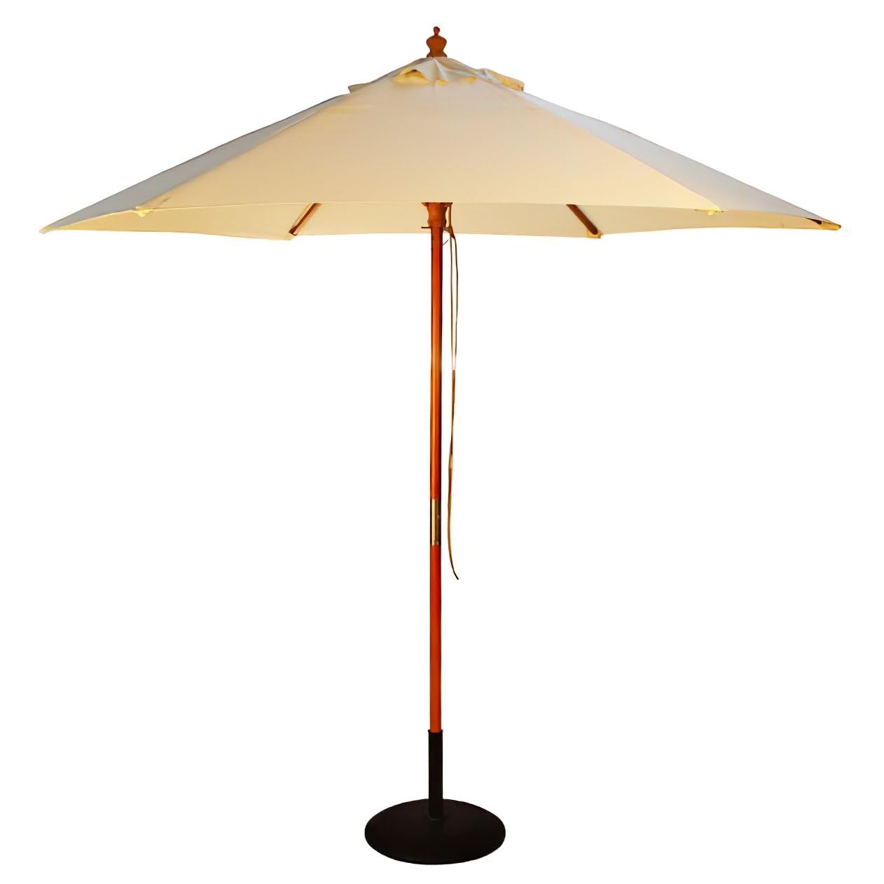 BrackenStyle Wooden Garden Parasol – Pully Operated and Machine Washable Garden Umbrella – 11 Colours - 15kg Black Concrete Base Included (Natural)