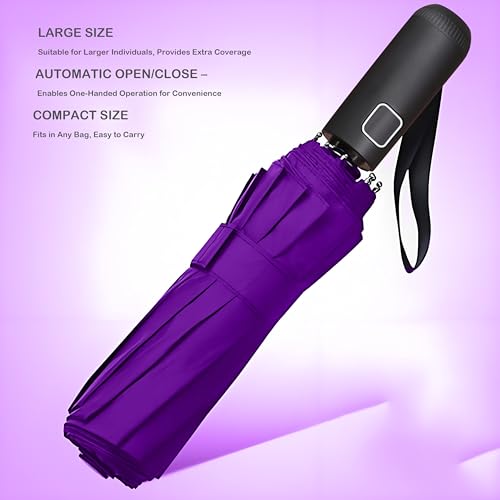 Image of SIEPASA Windproof Travel Compact Umbrella-Automatic Umbrellas for Rain-Compact Folding Umbrella, Travel Umbrella Compact, Windproof Umbrellas for Men Women Teenage.(Purple, 54 Inch)