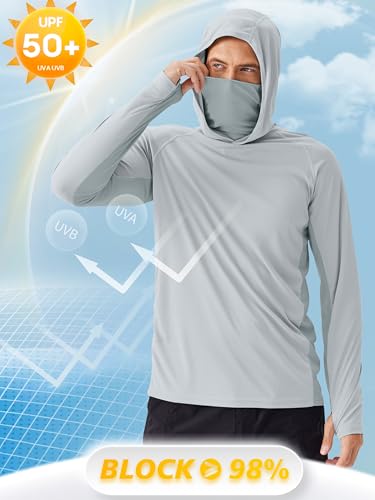 Image of PINSPARK Men's Sun Protection Hoodie with Mask UPF 50+ UV Long Sleeve Shirt Men Rash Guard Performance Fishing Hiking Shirt