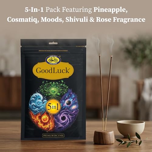 Image of Cycle Pure GoodLuck 5-in-1 Agarbatti (450g) | Premium Incense with Fruity, Floral & Classic Fragrances (Pineapple, Rose, Shivuli, Cosmatiq, Moods) | Long Lasting Aroma | Ideal for Pooja & Home