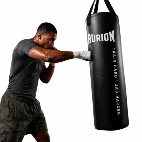 Image of Aurion 4ft Punching Bag for Home - Durable SRF Boxing Punching Bag, Pre-Filled, Heavy-Duty Hanging Straps, Shock Absorbing, Multi-Sport Use, Unisex Gear, Indoor /Outdoor